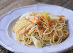 生姜みそ漬と長ねぎのパスタ
