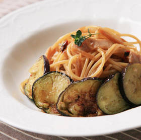 生姜みそ漬と茄子のパスタ